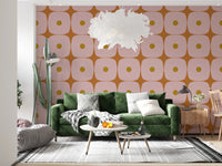Mid Century Modern Geometric Squares with Dots Pink Mustard Terracotta Wallpaper⁠