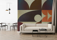 Mid-century modern wallpaper for walls with artistic Geometrica fall circular patterns.