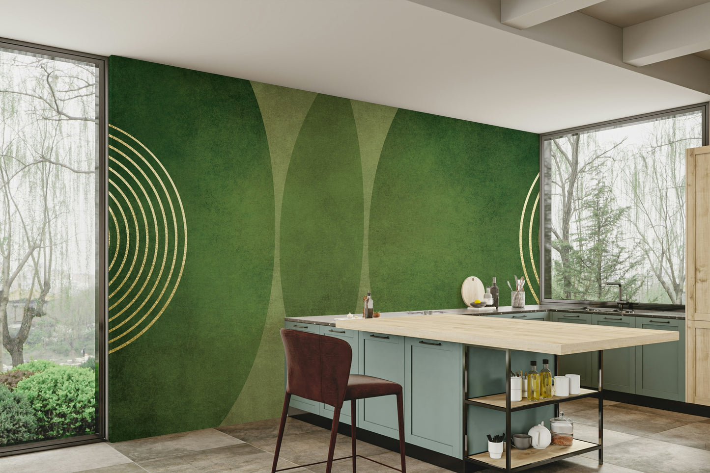 Mid Century Modern Green Wall Mural