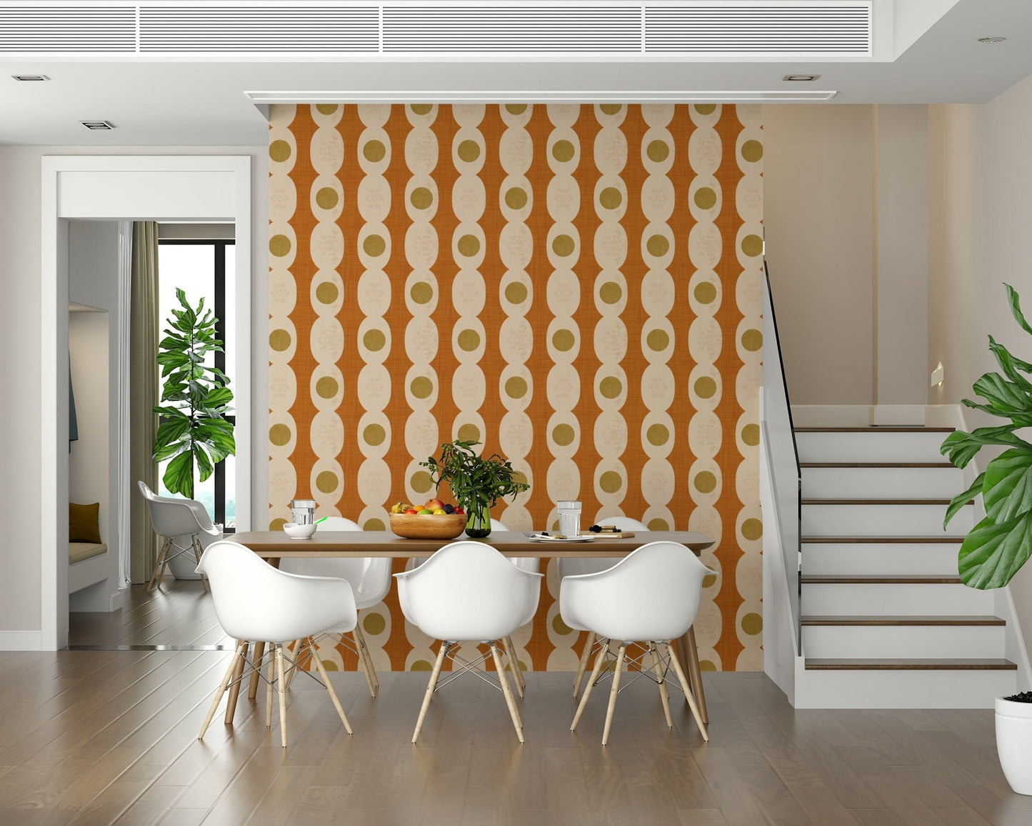 Classic mid-century shapes arranged in a clean, minimalist wallpaper design.