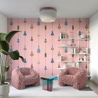 The mural extends across the entire wall, creating a clean backdrop.

