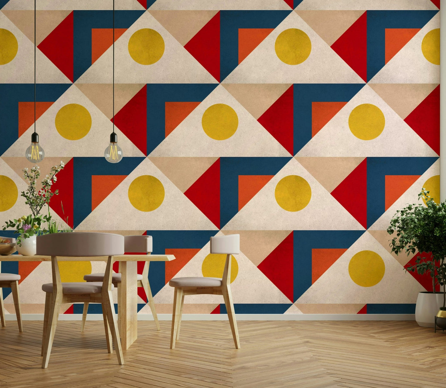 Wallpaper with playful vintage shapes and color

