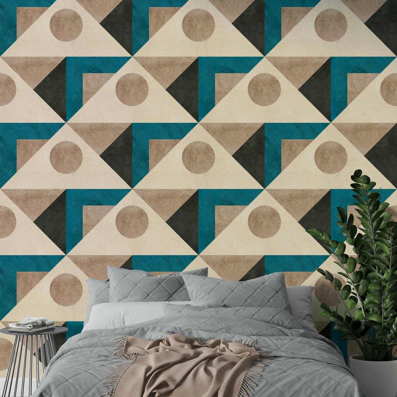 Retro teal wallpaper for calm, stylish interiors

