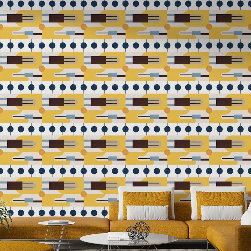 Orange and brown mid-century style wall treatment


