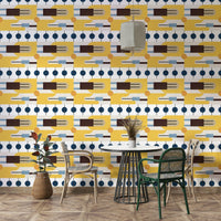Feature wall using Mid Century Wallpaper design

