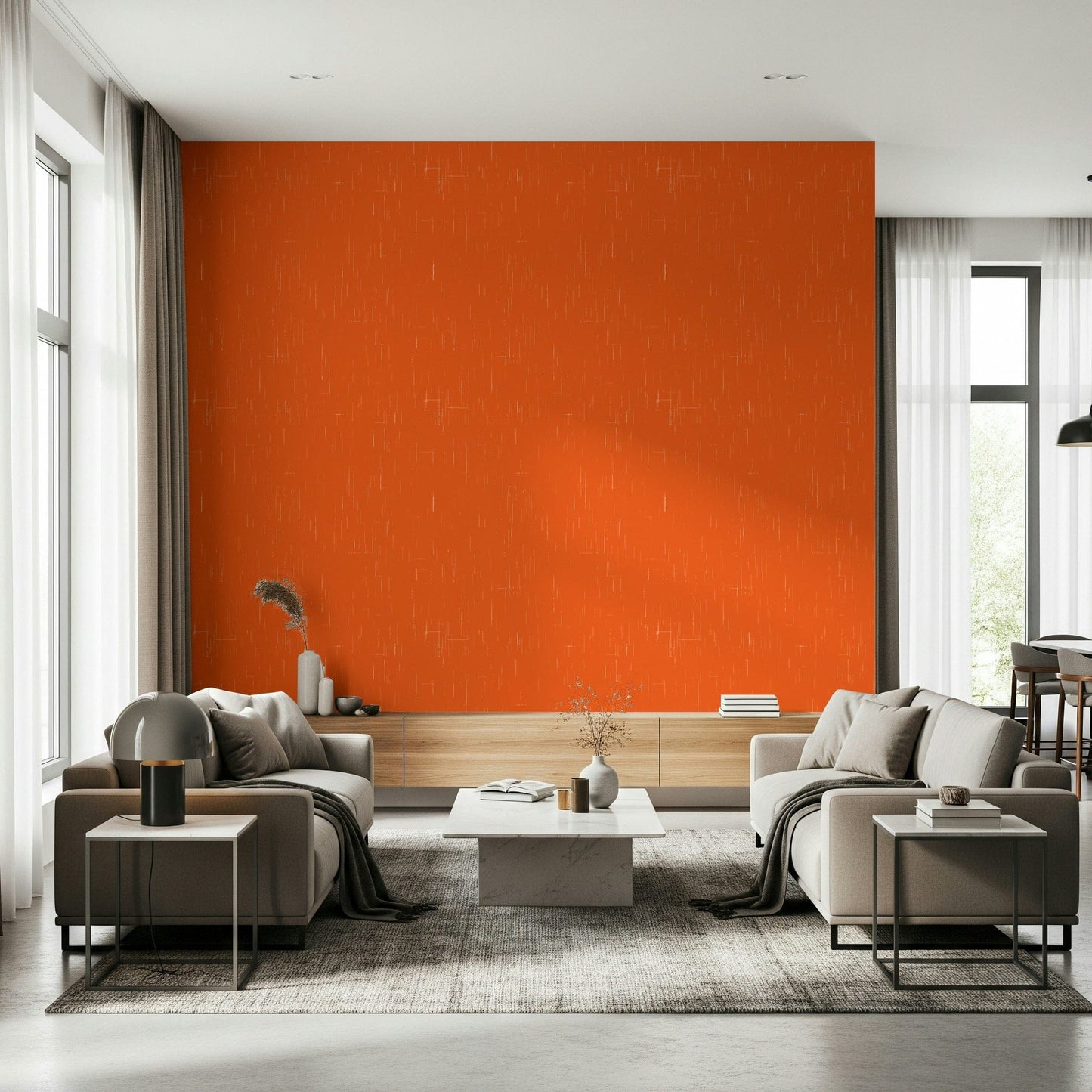Atomic Age burnt orange wallcovering, textured pattern suitable for retro style.