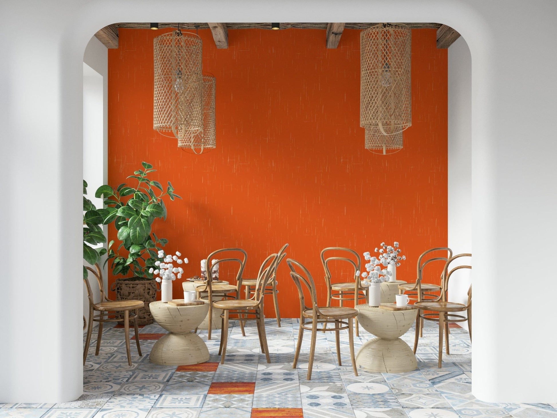 Orange wall mural for home, unique distressed texture, modern aesthetic.