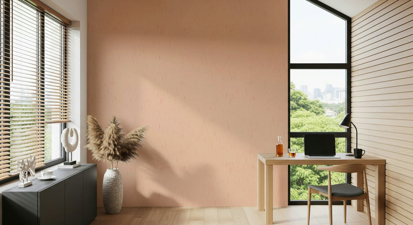 Mid Mod Atomic Wallpaper, Salmon Hue, Subtle Vertical Texture.