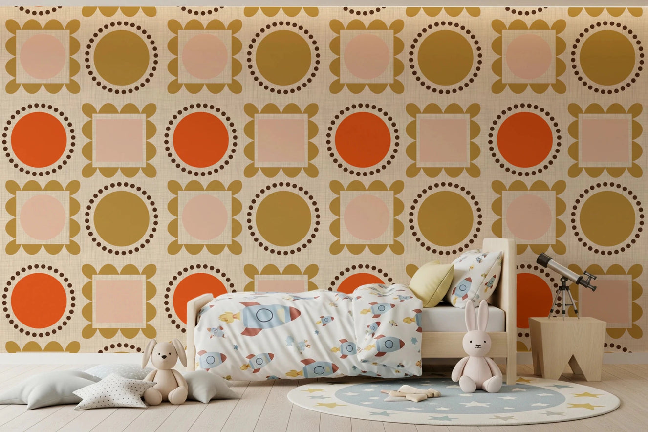 Mid Mod Pictures Frames - Beige Pink Ocher Wallpaper⁠