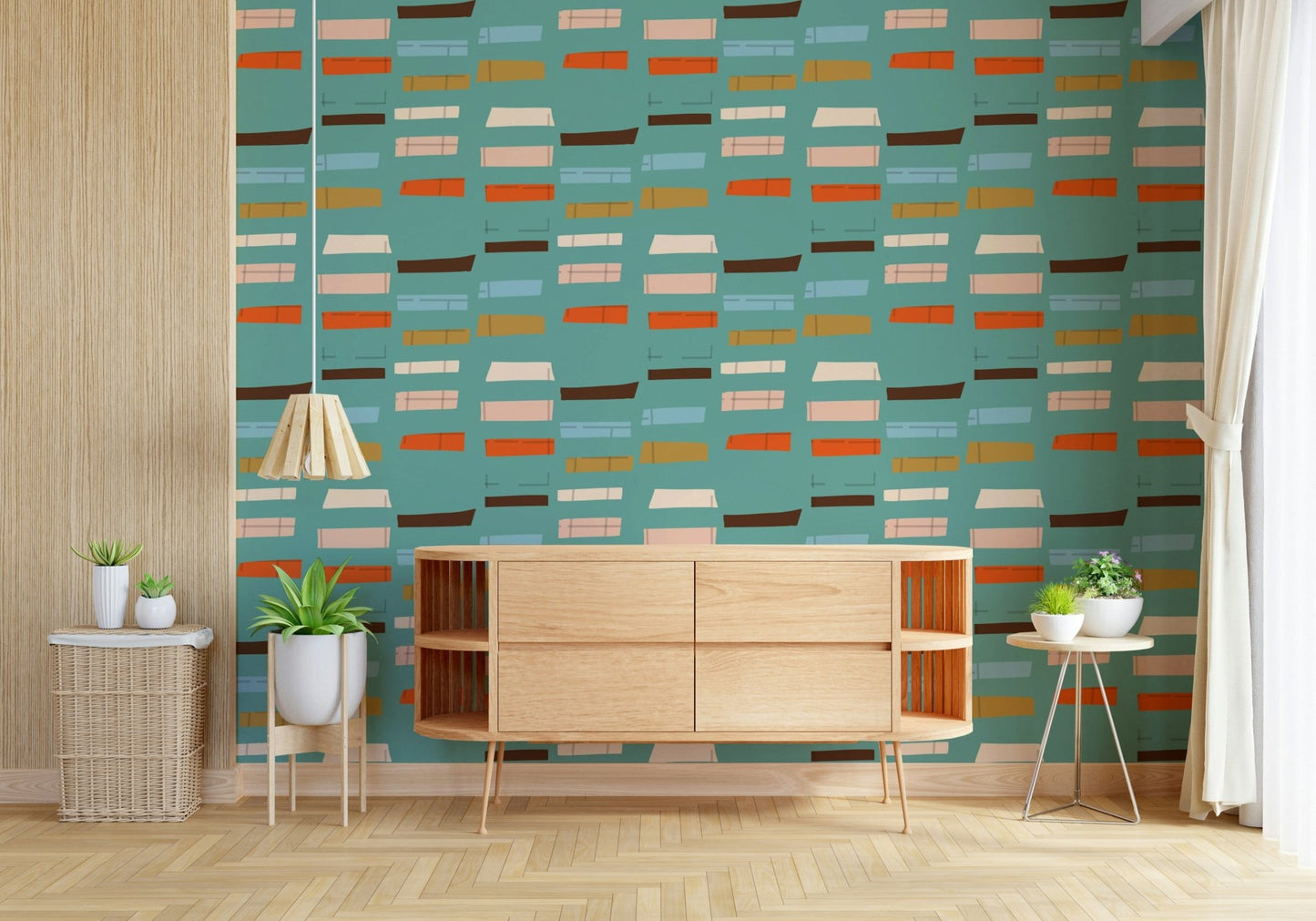 Unique Mid Mod Stacked Blocks Blue pattern; adds sophisticated flair easily.