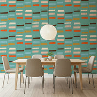 Stylish Mid Mod Stacked Blocks Blue art; geometric pattern for home decor.