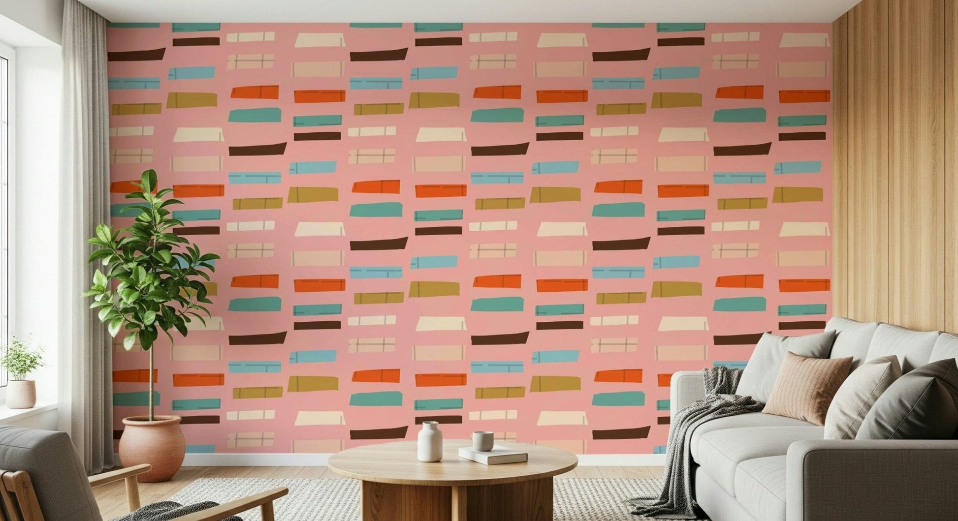 Playful Mid Mod Stacked Blocks Pink print; excellent choice for a vibrant room.