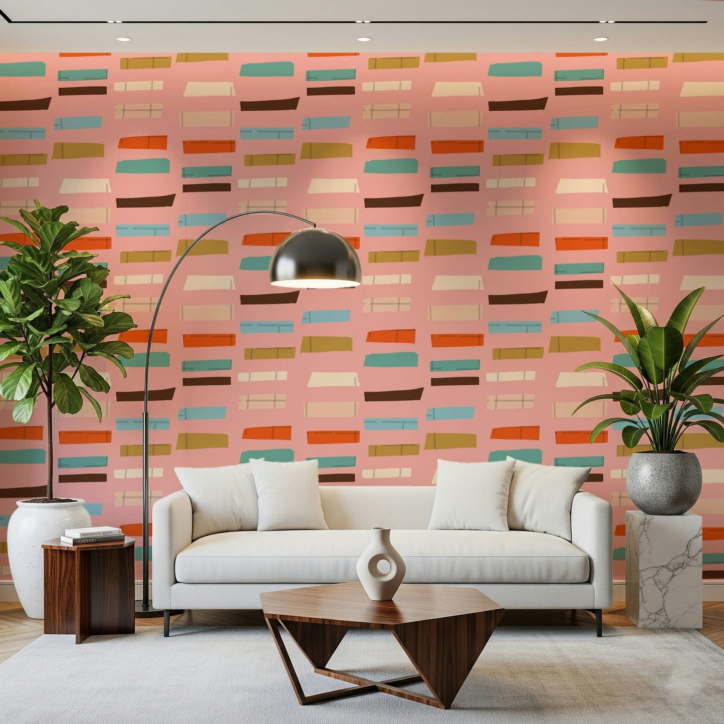 Wonderful retro pattern, scattered rectangles, high impact interior accent.