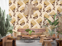 Mid Mod Wildflower Comb - Beige Chocolate Wallpaper⁠