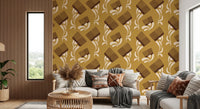 Mid Mod Wildflower Comb - Beige Ocher Wallpaper⁠