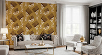 Mid Mod Wildflower Comb - Beige Ocher Wallpaper⁠