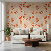 Mid Mod Wildflower Comb - Beige Terracotta Wallpaper⁠