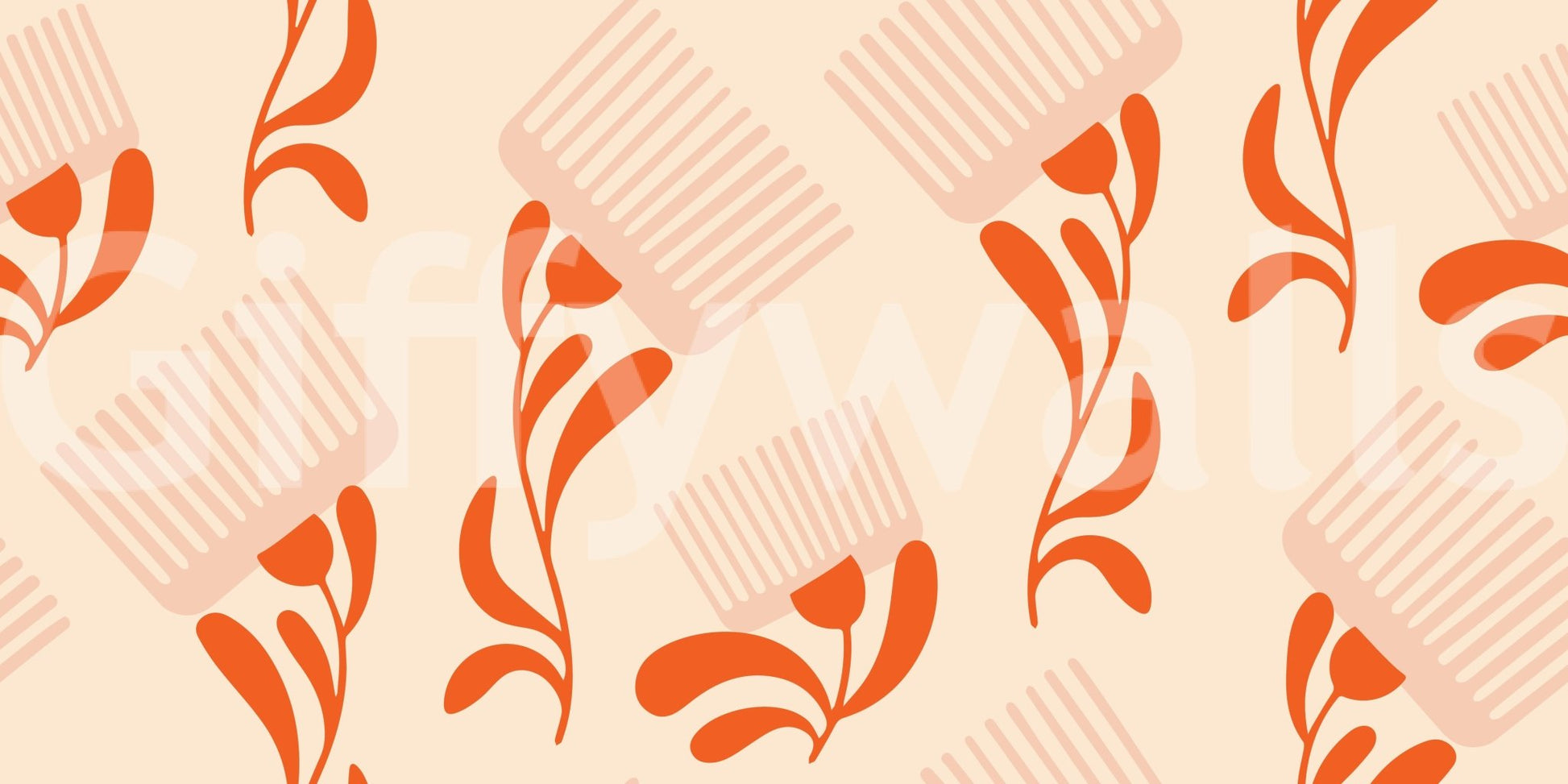 Mid Mod Wildflower Comb - Beige Terracotta Wallpaper⁠