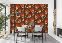 Mid Mod Wildflower Comb - Chocolate Terracotta Wallpaper⁠
