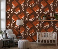 Mid Mod Wildflower Comb - Chocolate Terracotta Wallpaper⁠