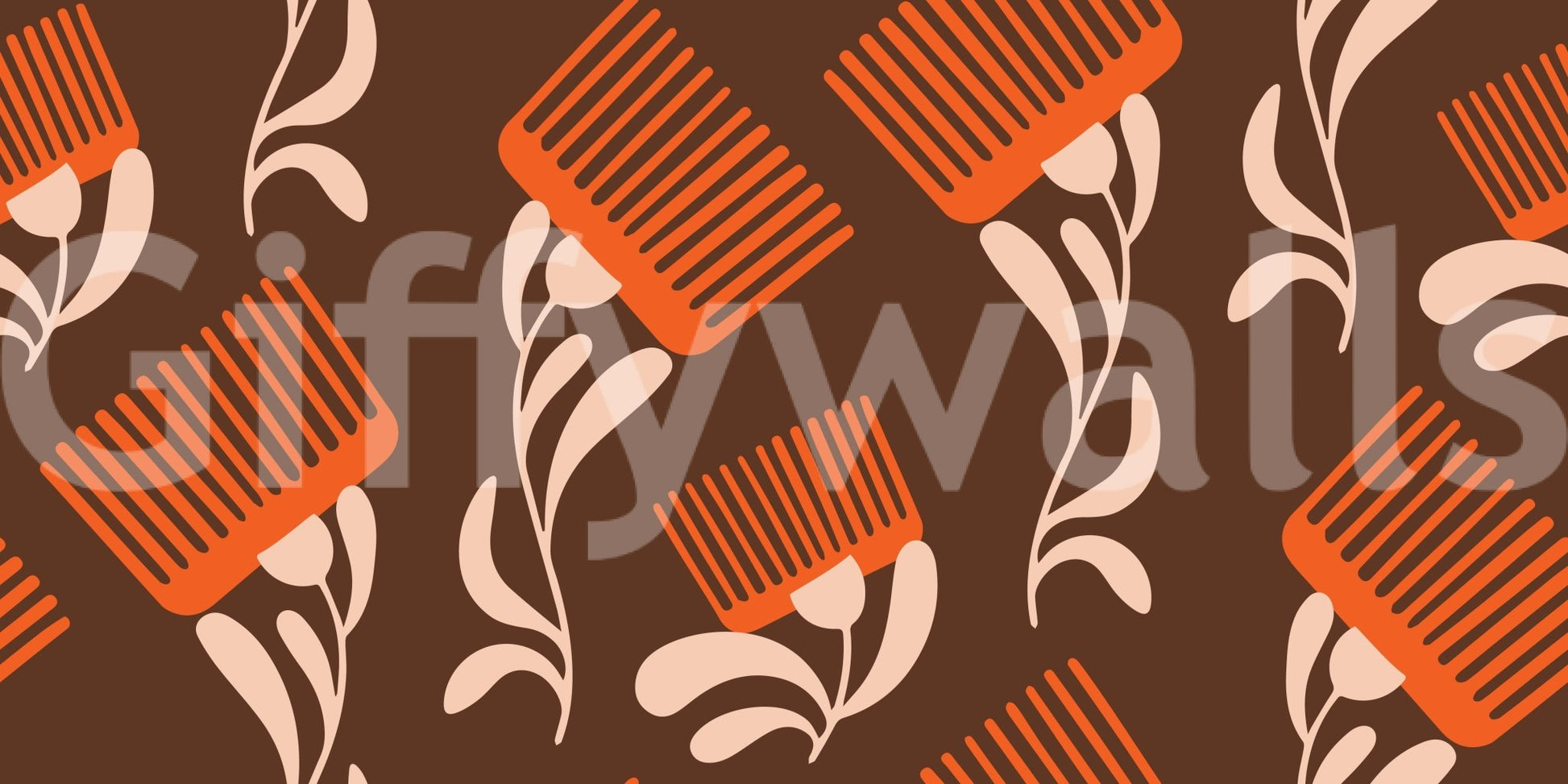 Mid Mod Wildflower Comb - Chocolate Terracotta Wallpaper⁠