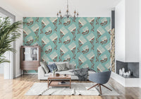 Mid Mod Wildflower Comb - Teal Beige Wallpaper⁠