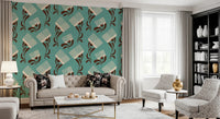 Mid Mod Wildflower Comb - Teal Beige Wallpaper⁠