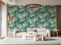 Mid Mod Wildflower Comb - Teal Beige Wallpaper⁠