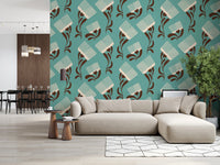 Mid Mod Wildflower Comb - Teal Beige Wallpaper⁠