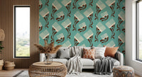 Mid Mod Wildflower Comb - Teal Beige Wallpaper⁠