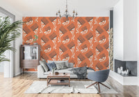 Mid Mod Wildflower Comb - Terracotta Chocolate Wallpaper⁠