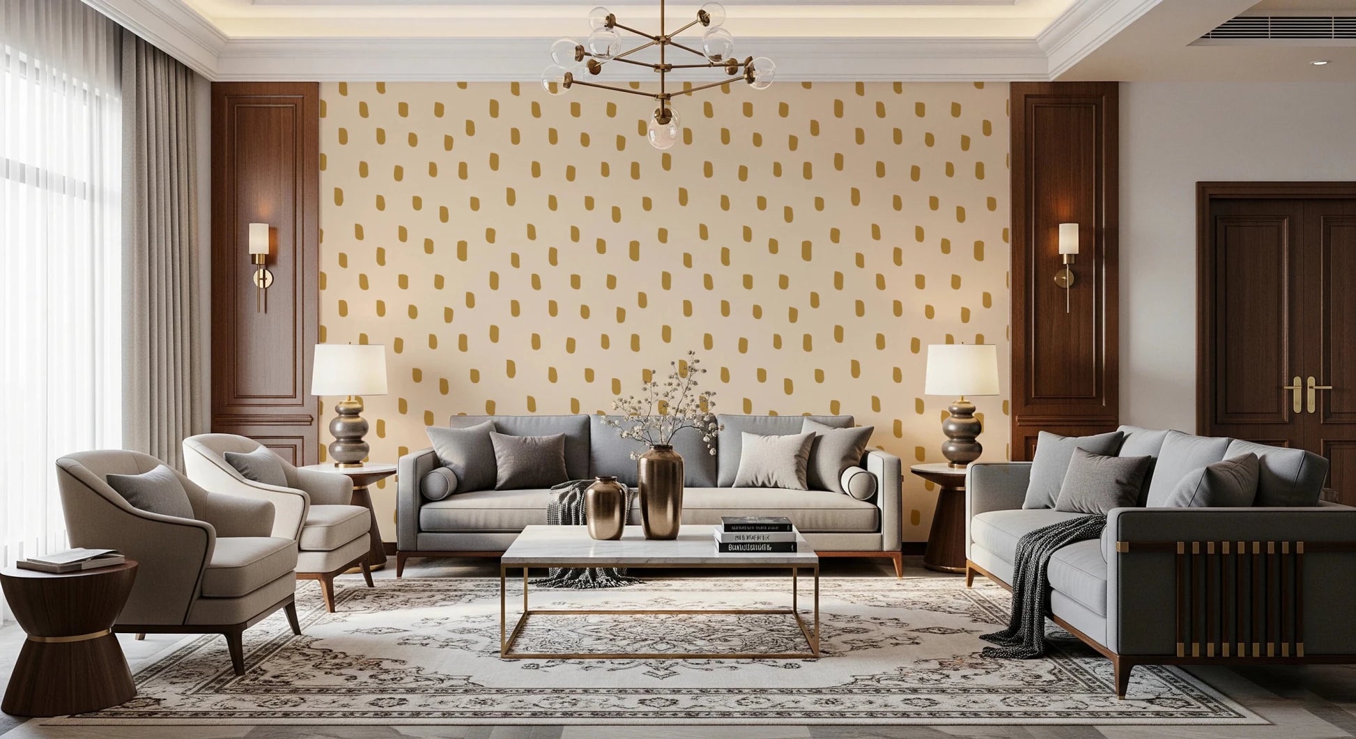 Mid Mod Wildflower Dots - Beige Ocher Wallpaper⁠