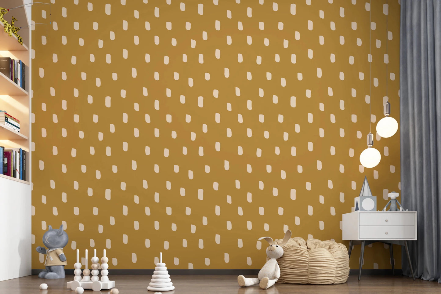Mid Mod Wildflower Dots - Ocher Beige Wallpaper⁠