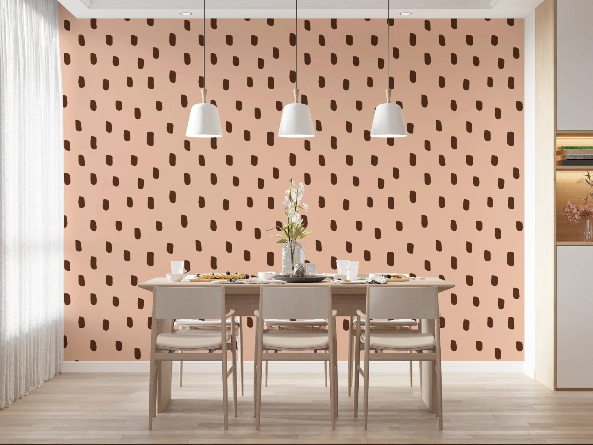 Mid Mod Wildflower Dots - Pink Brown Wallpaper⁠