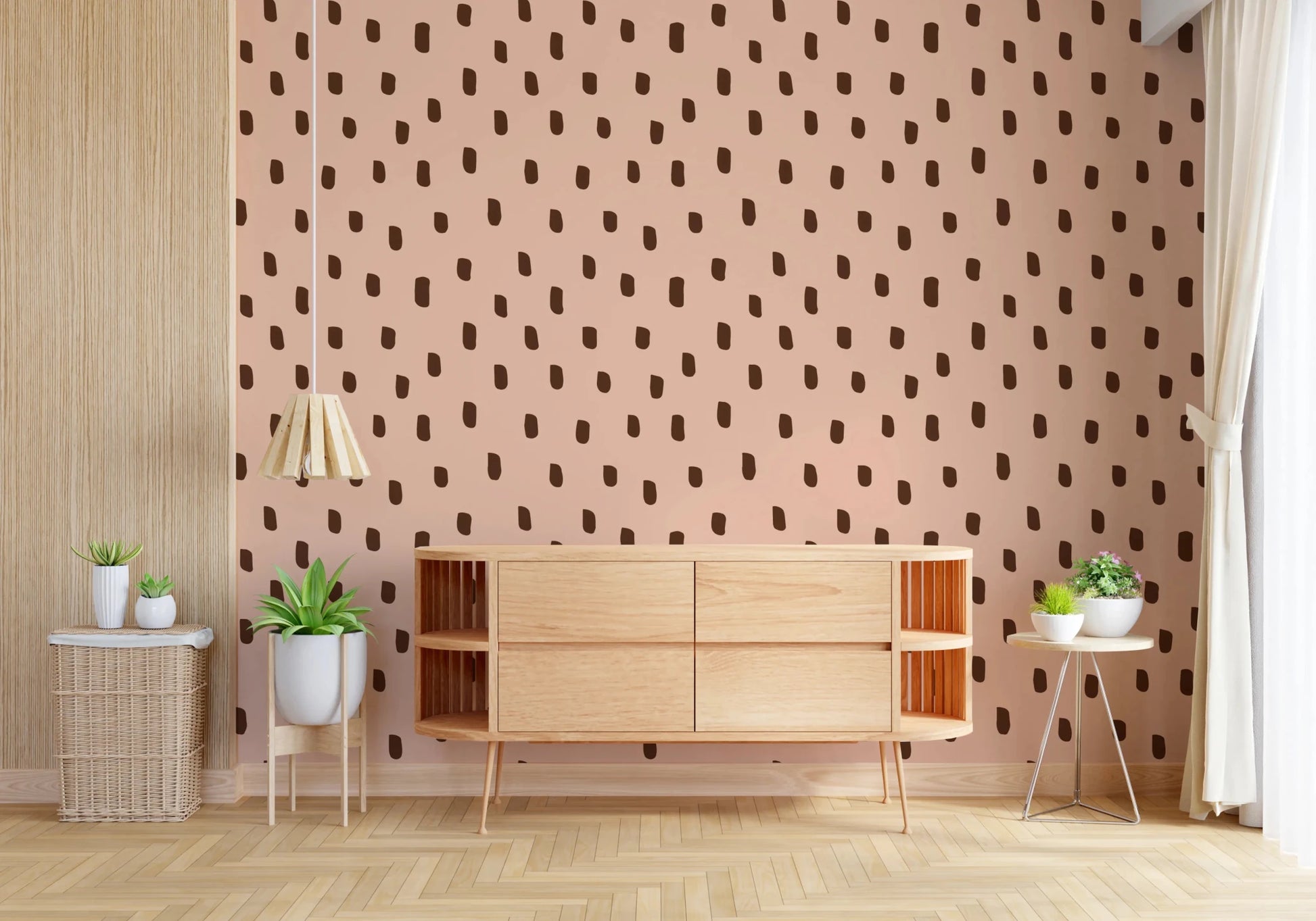 Mid Mod Wildflower Dots - Pink Brown Wallpaper⁠
