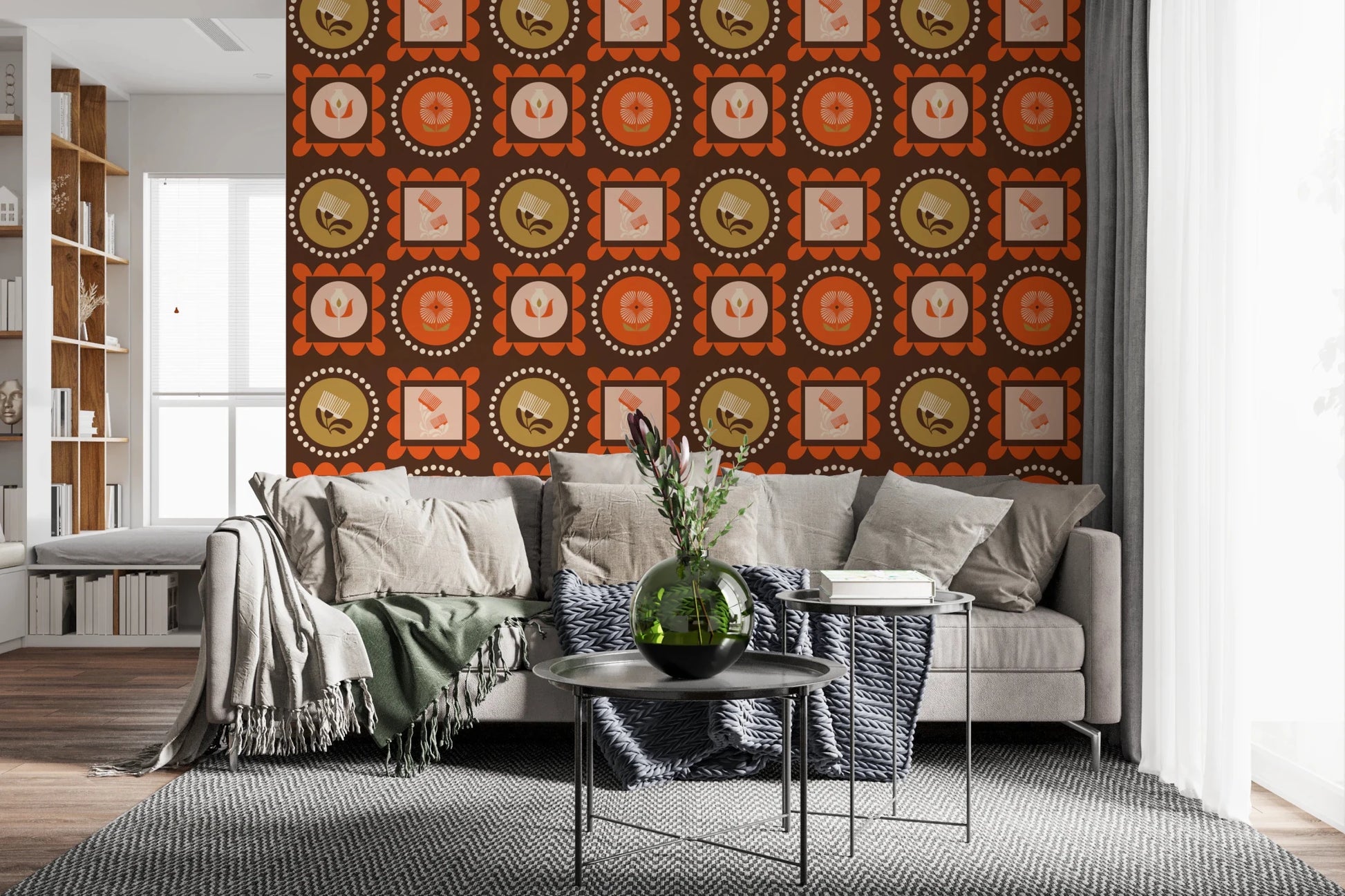 Mid Mod Wildflower Frames - Botanical Collage Chocolate Terracotta Wallpaper⁠