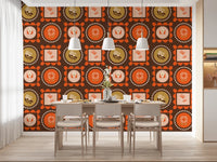 Mid Mod Wildflower Frames - Botanical Collage Chocolate Terracotta Wallpaper⁠
