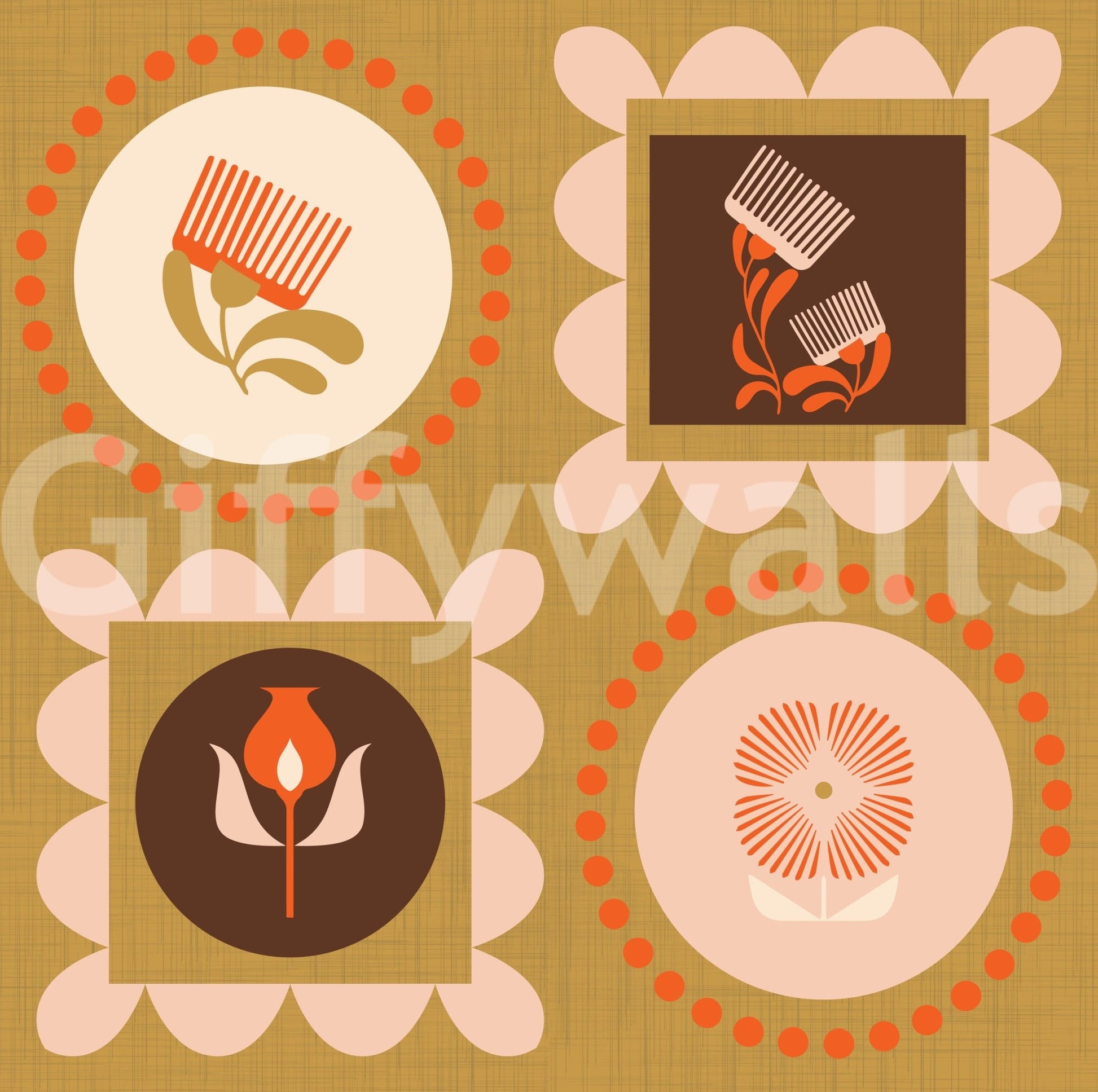 Mid Mod Wildflower Frames - Botanical Collage Cream Terracotta Wallpaper⁠