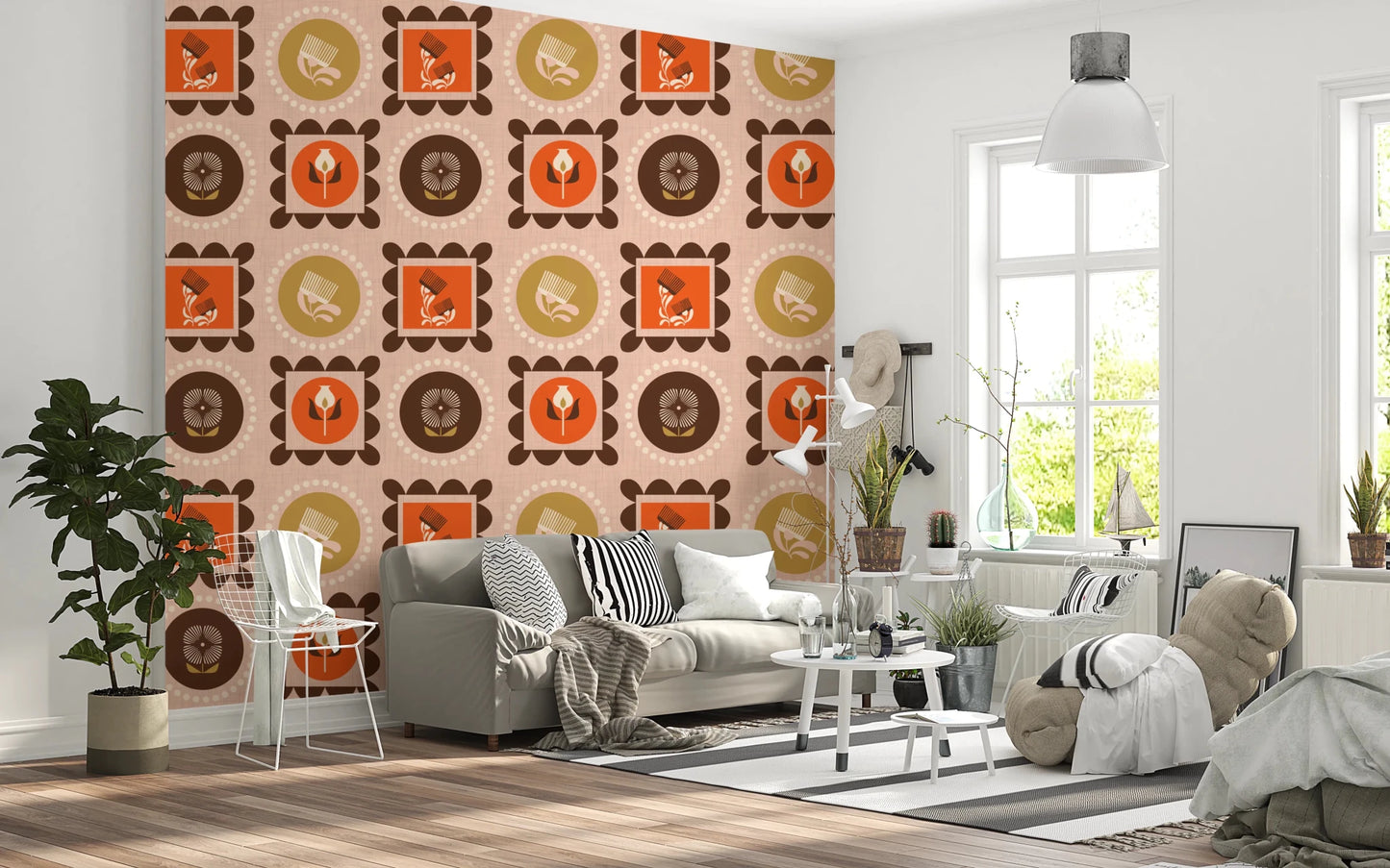 Mid Mod Wildflower Frames - Botanical Collage Ocher Terracotta Wallpaper⁠