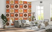 Mid Mod Wildflower Frames - Botanical Collage Ocher Terracotta Wallpaper⁠