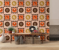 Mid Mod Wildflower Frames - Botanical Collage Ocher Terracotta Wallpaper⁠