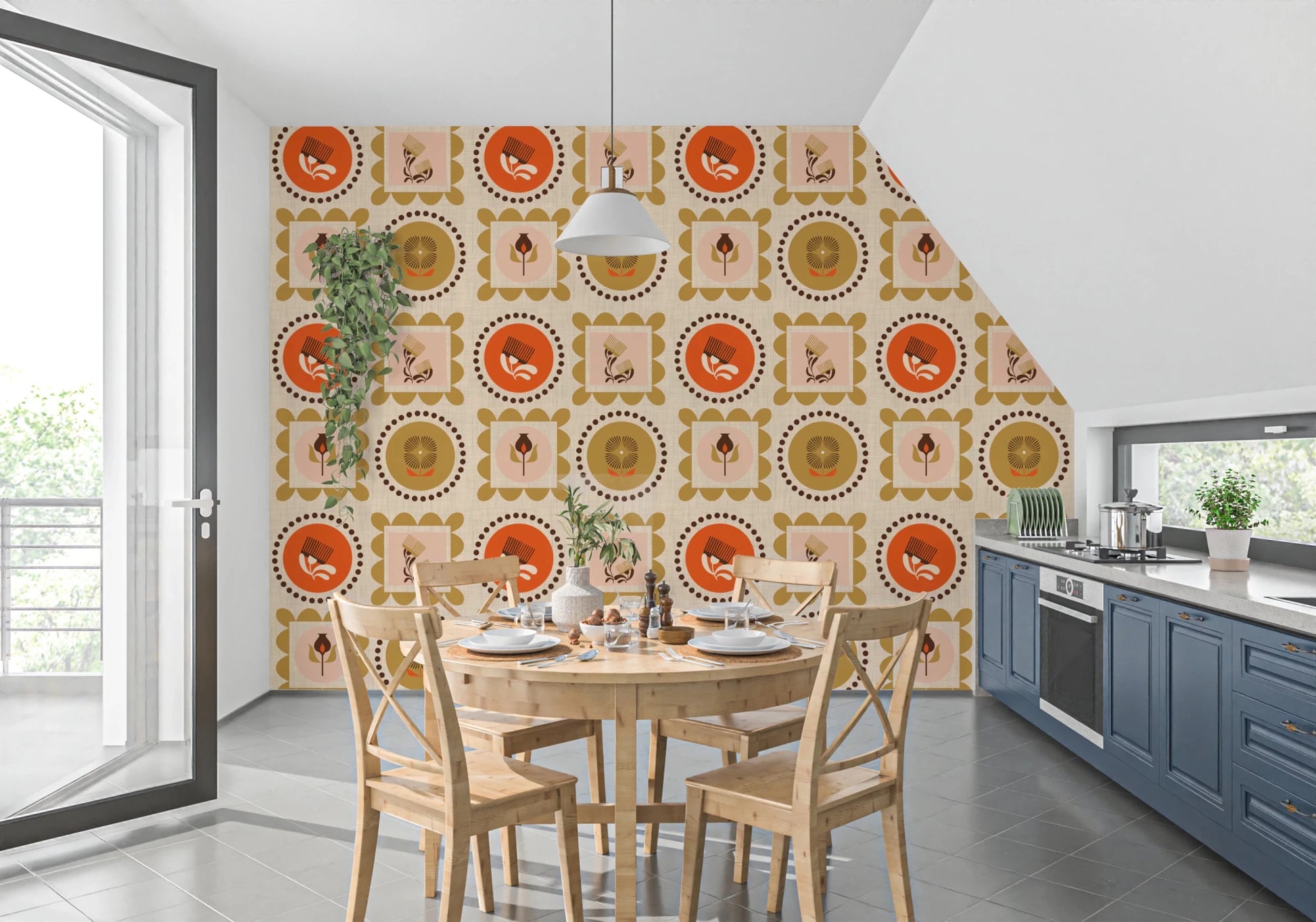 Mid Mod Wildflower Frames - Botanical Collage Terracotta Ocher Wallpaper⁠
