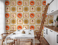 Mid Mod Wildflower Frames - Botanical Collage Terracotta Ocher Wallpaper⁠