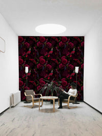 Rich floral wallpaper offering dramatic elegance in dark hues

