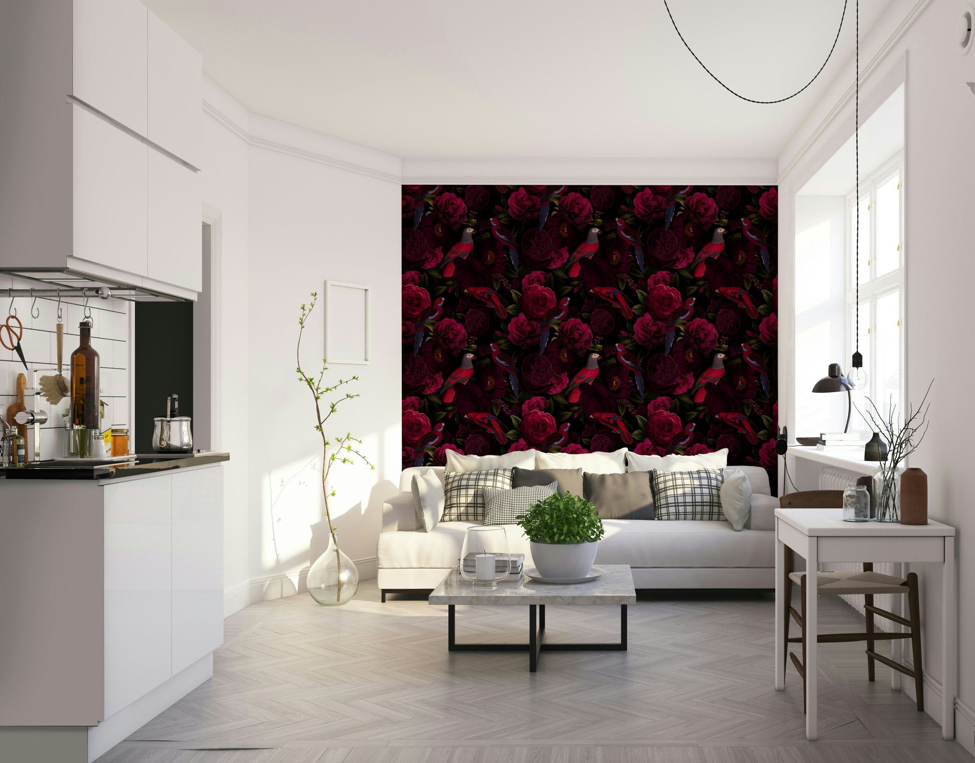 Elegant midnight-blue florals in wallpaper for statement walls

