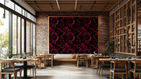 Bold floral wallpaper with a deep midnight background

