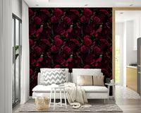 Elegant floral wallpaper in midnight tones for dramatic rooms

