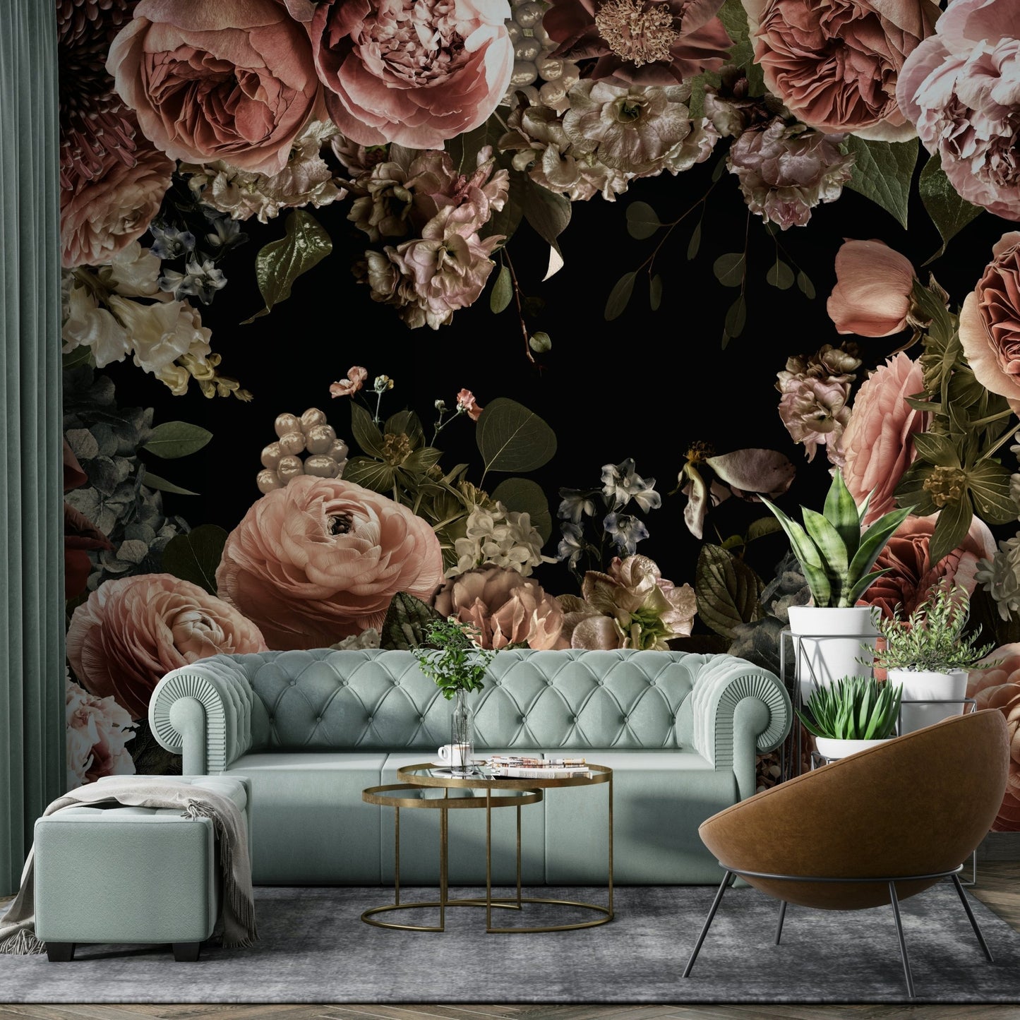 The mural extends across the entire wall, creating a dynamic backdrop.

