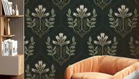 Midnight blue floral tapestry wallpaper with intricate blooms

