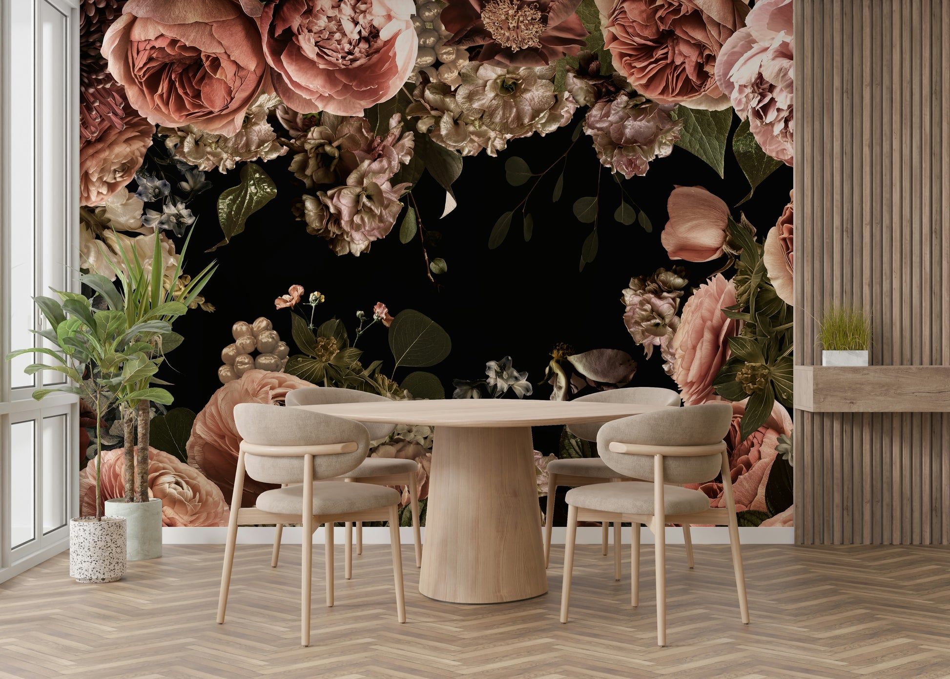 Hand-painted floral mural wallpaper

